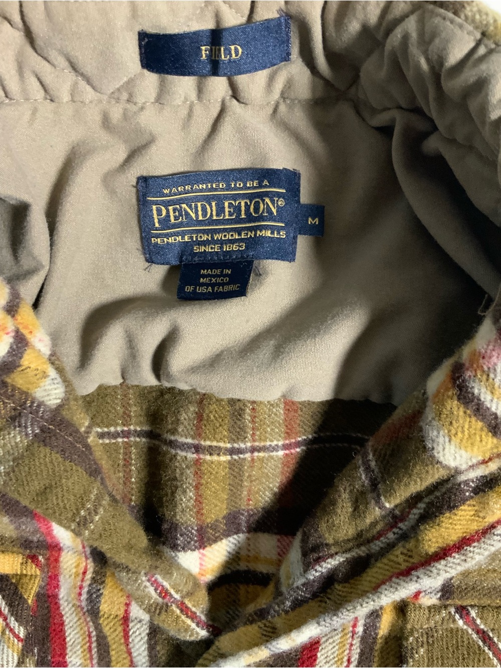 Pendleton Olive Plaid Wool Shirt Jacket with Red & Cream Accents
